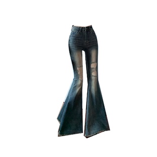 黑灰色加绒裤子女2025新款今年流行爆款大码牛仔裤复古鱼尾喇叭裤