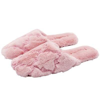 高颜值仿兔毛撸猫感棉拖