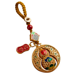 创意沙金平安葫芦汽车钥匙扣挂件饰品男女链绳吊坠情侣精致包礼品