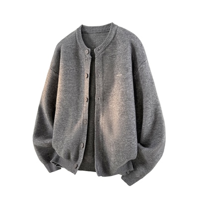 拉夏贝尔慵懒感纽扣针织开衫冬季男士宽松圆领毛衣外套保暖高级感