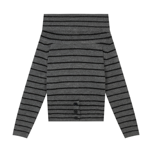 橘子树在哪儿纯欲一字肩条纹针织衫女秋季高级感显瘦气质露肩上衣