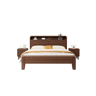 实木床简约现代1.8米进口橡木胡桃色大床1.5双人床家具1米2储物床