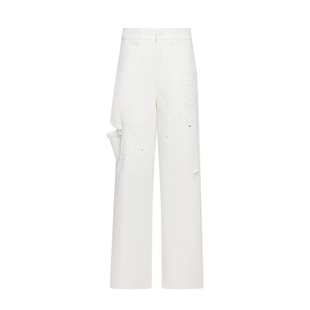 GEGINA吉吉娜女装春夏破洞直筒纯色牛仔裤高腰修长阔腿休闲裤子