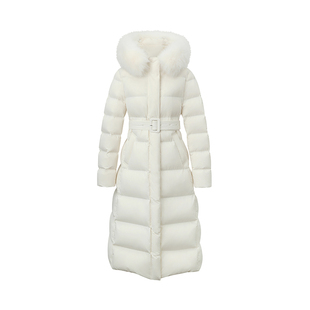 SUK 曼城旧事! 腰带收腰中长款90白鹅绒连帽毛领保暖羽绒服女新款