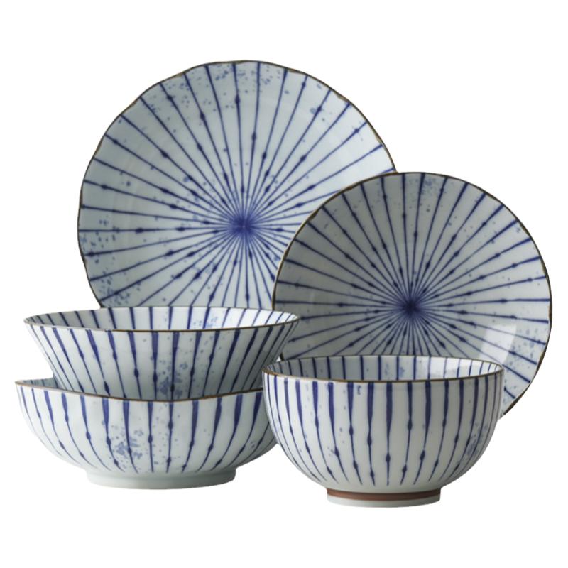 日本进口美浓烧陶瓷餐具吹墨十草蘸酱碟水果盘子小钵汤面碗饭碗