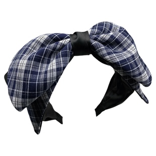 Kenlove深蓝格子大蝴蝶结发卡发箍女高颅顶成人头饰压发洗脸头箍