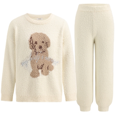 商场同款MYBODY秋季新款睡衣松弛感基础圆领半边绒软糯舒适家居服