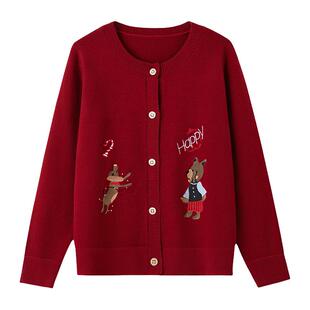 采多宝大码女装胖mm2025冬季新款减龄卡通动物刺绣亲肤毛织外套