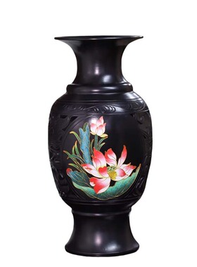 济南非遗龙山黑陶景泰蓝荷花花瓶