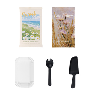 食客工具蛋糕盘子一次性纸盘加厚油画风食品级塑料刀叉盘餐具套装