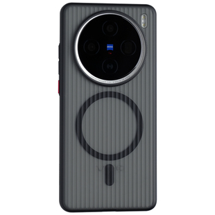 米斯登适用vivo x100s瓦楞条纹手机壳X100S光栅磁吸保护套立体格纹肤感磨砂透明软胶边防摔高级金属按键新款s