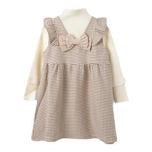 皇室童缘旗舰店女童连衣裙两件套秋冬中大童蝴蝶结裙子儿童套装裙