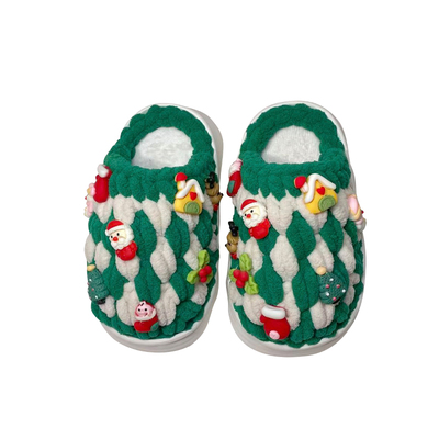 可爱圣诞树手工编织儿童毛线拖鞋