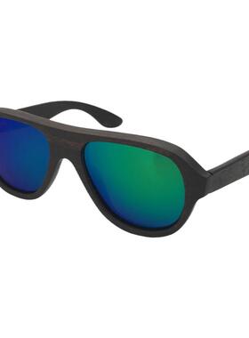 墨镜飞行员式黑檀木绿色太阳眼镜