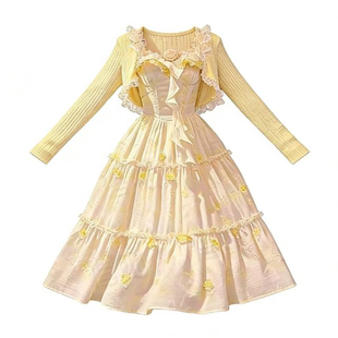 桔梗house法式气质度假风吊带连衣裙女2026年春季新款刺绣长裙子