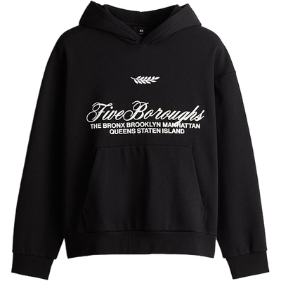 HM男装女装卫衣秋季加绒情侣装宽松字母印花长袖连帽衫1261663