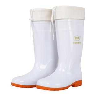 白色加绒高筒雨鞋食品卫生靴防水防油防滑耐磨加厚棉雨靴男士水鞋