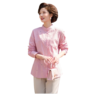 富木绣花长袖衬衫妈妈装