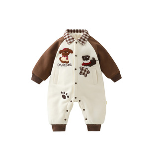 溯格新款男宝宝夹棉假两件帅气连体衣婴儿爬服A类易穿脱66-100码