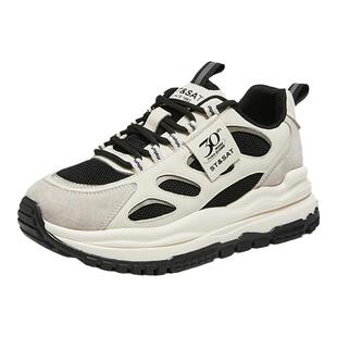 星期六拼色运动鞋女春季新款透气休闲女鞋复古百搭厚底增高老爹鞋