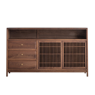 空器新中式餐边柜茶室置物柜架储物柜边柜实木矮柜宋式美学茶水柜