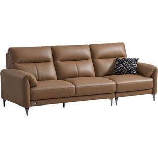 林氏家居客厅意式极简真皮沙发客厅2025新款头层牛皮中古风木业