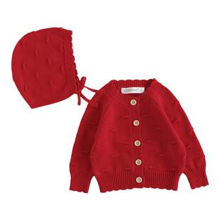 韩版童装女童婴儿白色纯棉泡泡球针织开衫毛衣外套带帽子春季上衣