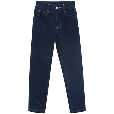 一三良品小个子【软软牛仔】深蓝加厚加绒牛仔裤九分修身直筒裤女