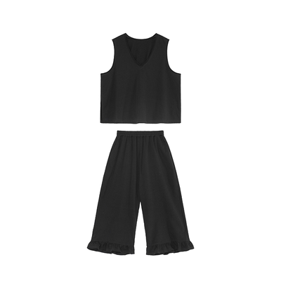 安妮森林简约韩系卷边v领背心