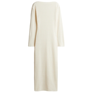 HM女装连衣裙冬季法式优雅镂空图案收腰圆领长裙1269467