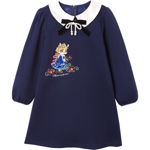 笛莎女童连衣裙冬装新款女大童儿童拜年服新年装红色加绒公主裙子