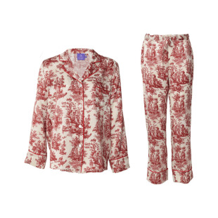 soie jardin3#晚红丝绸睡衣原创印花真桑蚕丝家居服长袖长裤套装