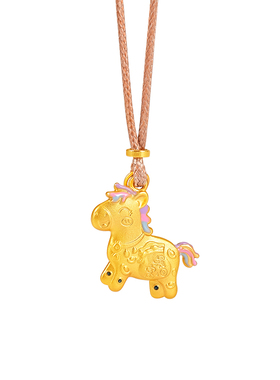 银千造足银999描金马吊坠本命年