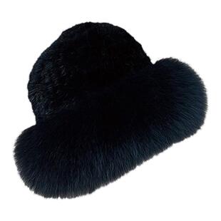 俄罗斯风格水貂毛帽子女冬季貂毛狐狸毛渔夫帽水貂皮草帽时尚盆帽