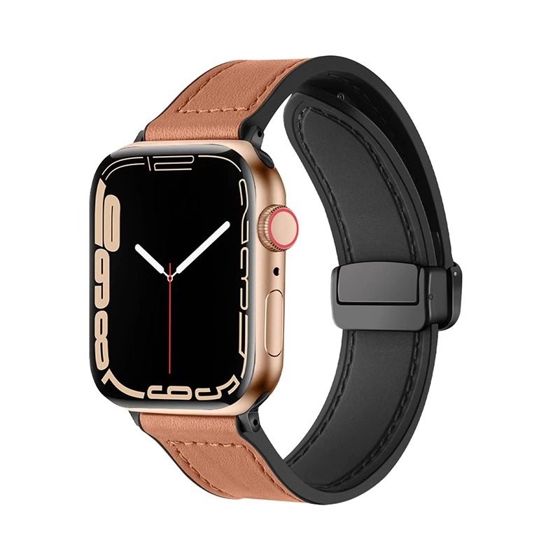 适用苹果手表表带AppleWatch疯马真皮S11/S10磁吸iWatch11手表带Ultra3代运动Se2牛皮iWat