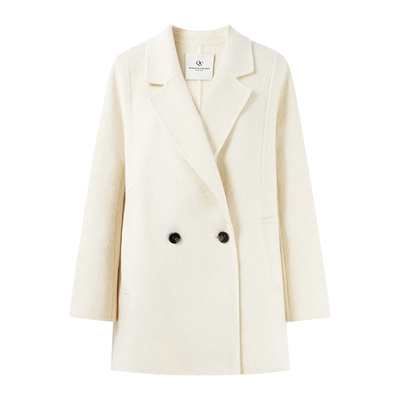 秋水伊人绵羊毛中长气质毛呢外套