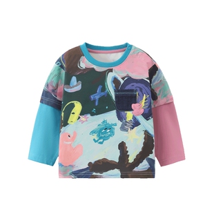 [10A抗菌]齐齐熊宝宝t恤春秋款男童打底上衣儿童假两件2026新款女