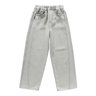 女童白色弯刀裤加绒保暖牛仔阔腿裤2025新款直筒百搭休闲长裤
