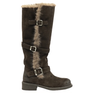 LABERTHREE冬季新品弥冬旷野绕带雪地靴女复古擦色金属扣毛毛长靴