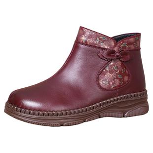 老美华冬季加绒保暖棉鞋妈妈黑色小皮鞋2025新款一脚蹬大码单鞋女