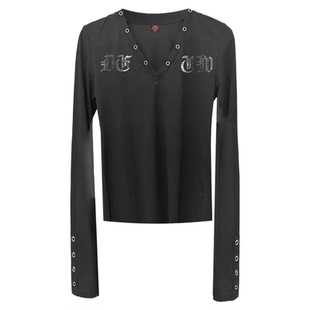 DETW 25AW*原创小众V领修身金属扣哥特基础百搭长袖打底衫男女