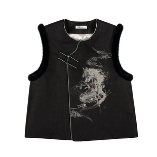 名家上久楷高定马踏千里螺钿宋锦加厚绗缝驼绒马甲女冬新中式外搭