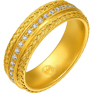 周生生华宇古法黄金东方古祖足金镶嵌钻石腰缠万贯戒指95705R定价