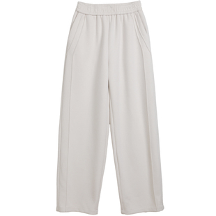 白色裤子女冬加绒加厚弯刀裤高腰垂感直筒裤醋酸糯米裤羊毛阔腿裤