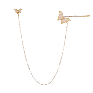 精雕面蝴蝶发夹耳环一体式流苏耳链网红同款发饰耳钉耳饰配饰