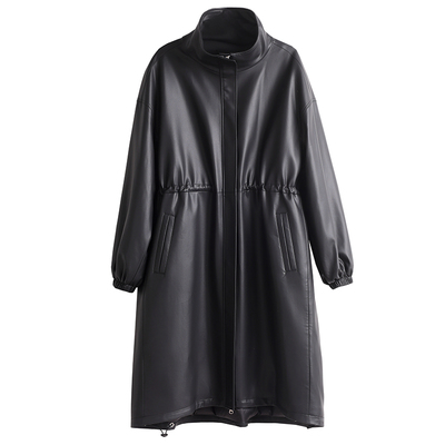 真皮羽绒服女中长款收腰立领风衣