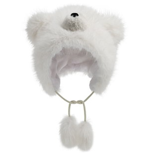 十个勤天李昊同款小熊帽子女款2025新款秋冬白色北极熊毛绒雷锋帽