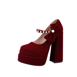 法式绝美15CM小个子礼服超高跟秀禾婚鞋新娘鞋粗跟防水台红色单鞋