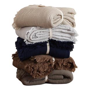 DAISYHOME纯棉皱皱纱布A类亲肤四季薄款纯色毛毯沙发午睡毯床尾毯