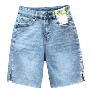 高腰五分牛仔短裤女分叉2025年新款夏季时尚宽松休闲百搭直筒中裤